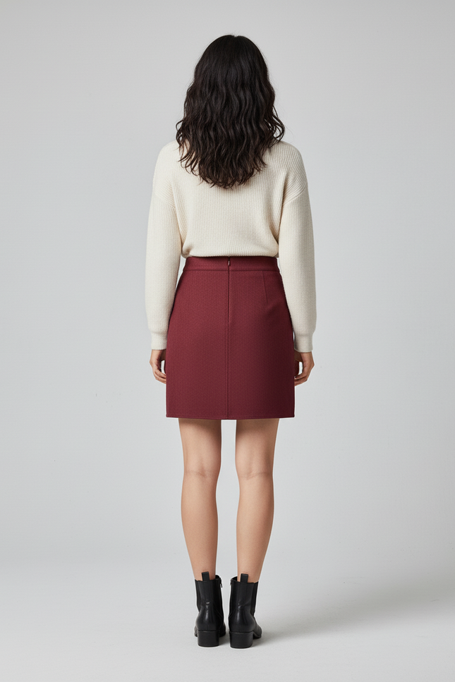 Jupe Crayon Bordeaux Boutonnée Chic