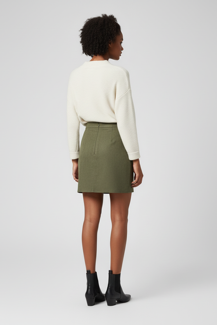 Jupe Crayon Faux Suède Vert Olive Chic