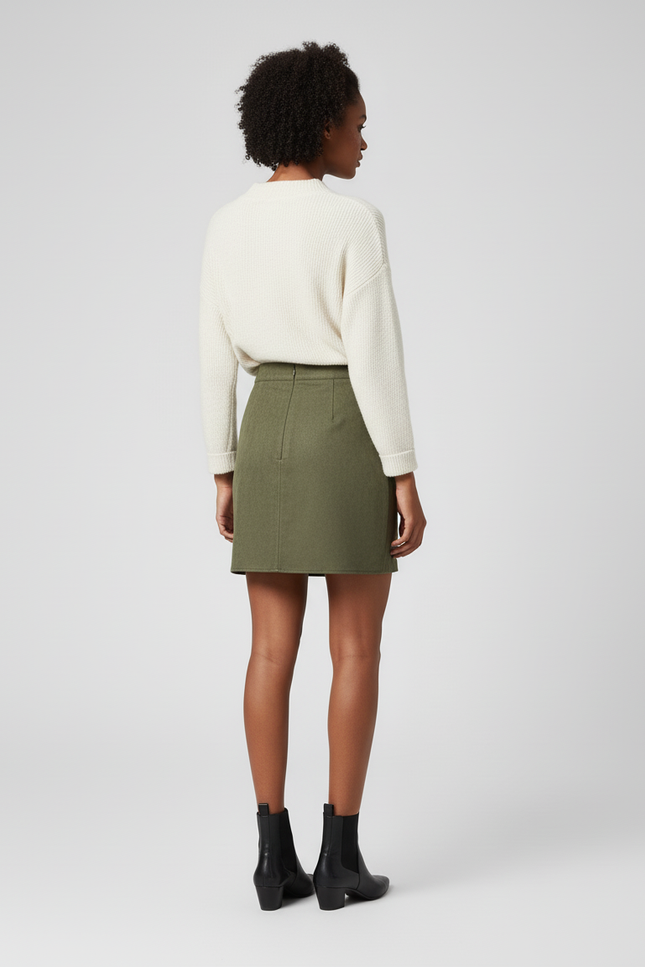 Jupe Crayon Faux Suède Vert Olive Chic