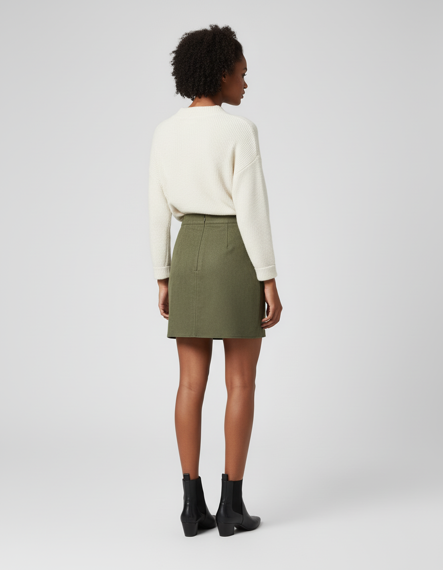 Jupe Crayon Faux Suède Vert Olive Chic