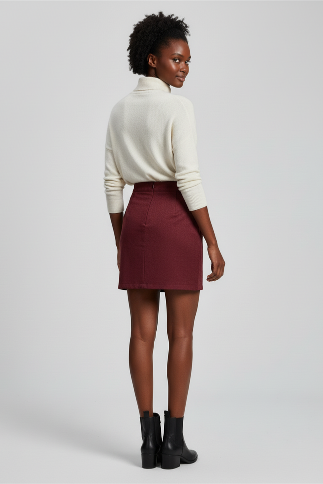 Jupe Crayon Daim Bordeaux Chic