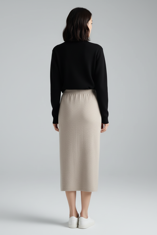 Jupe Crayon Beige Cachemire Décontractée
