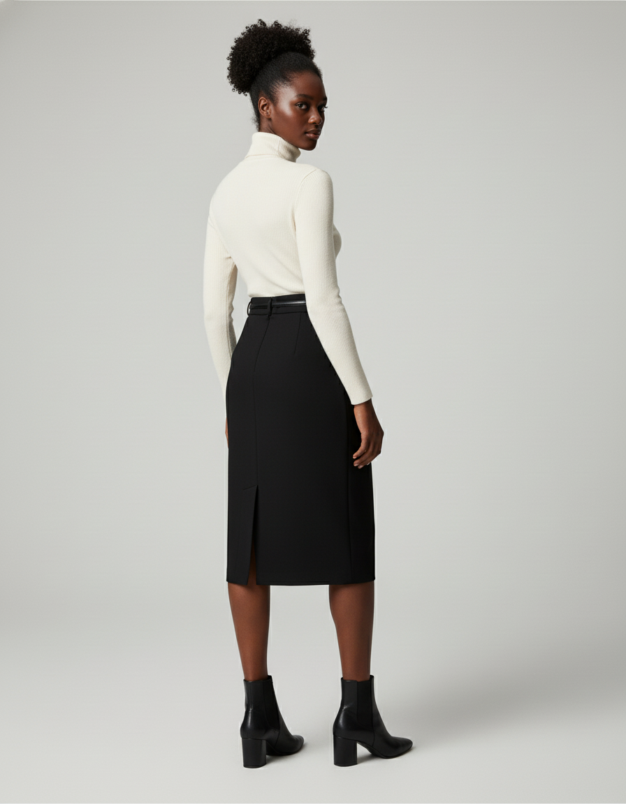 Jupe Crayon Noire Lainée Élégante