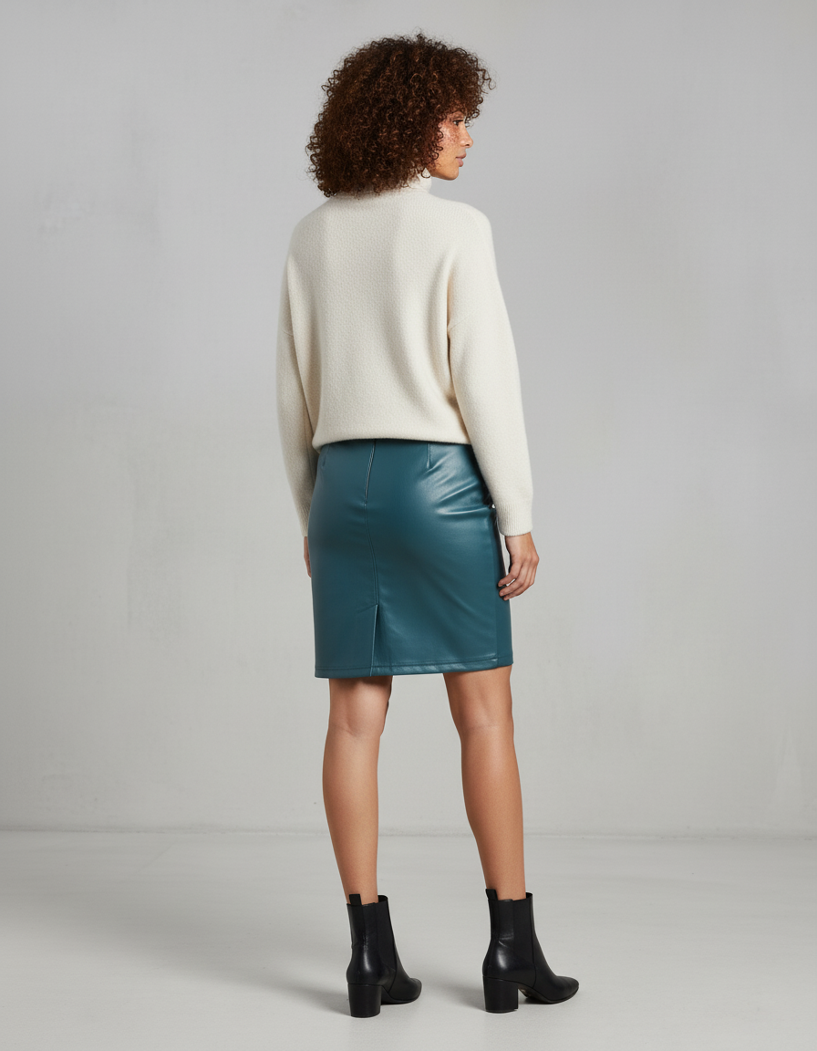 Jupe Crayon Simili Cuir Verte
