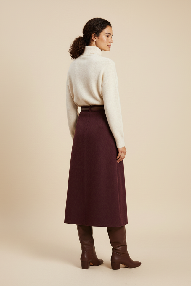 Jupe Crayon Bordeaux Laine Chic