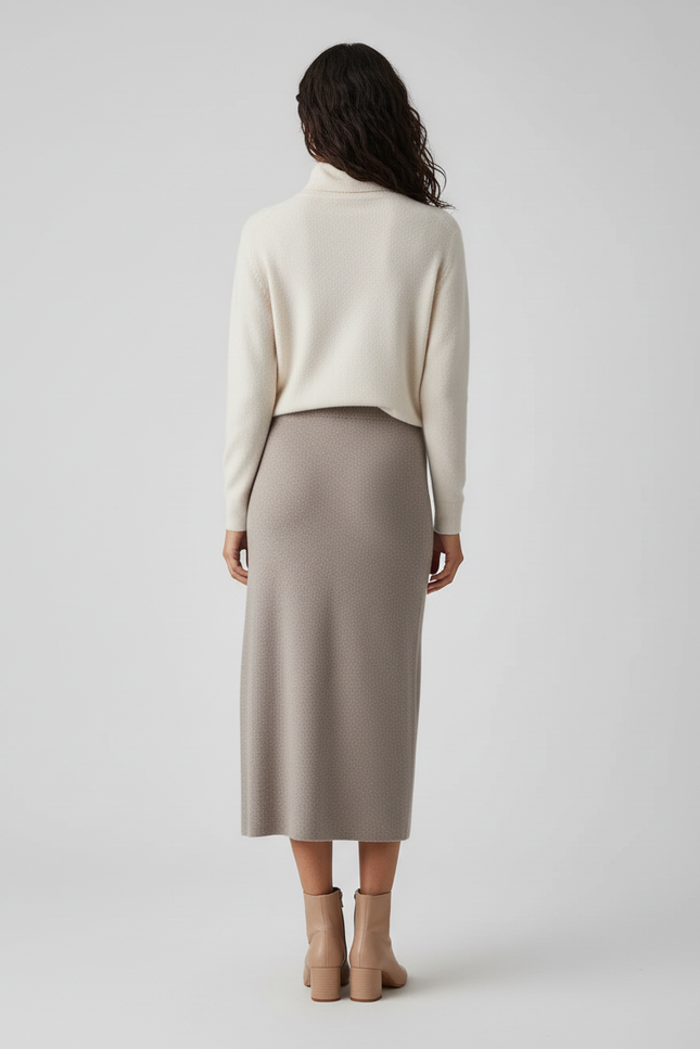 Jupe Crayon Maille Beige Élégante