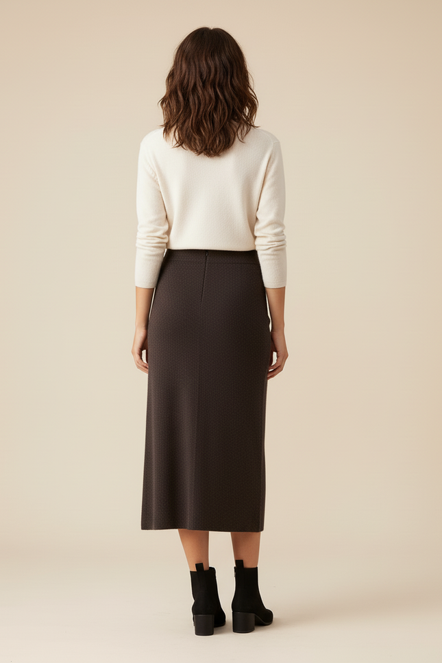 Jupe Crayon Marron Maille Élégante