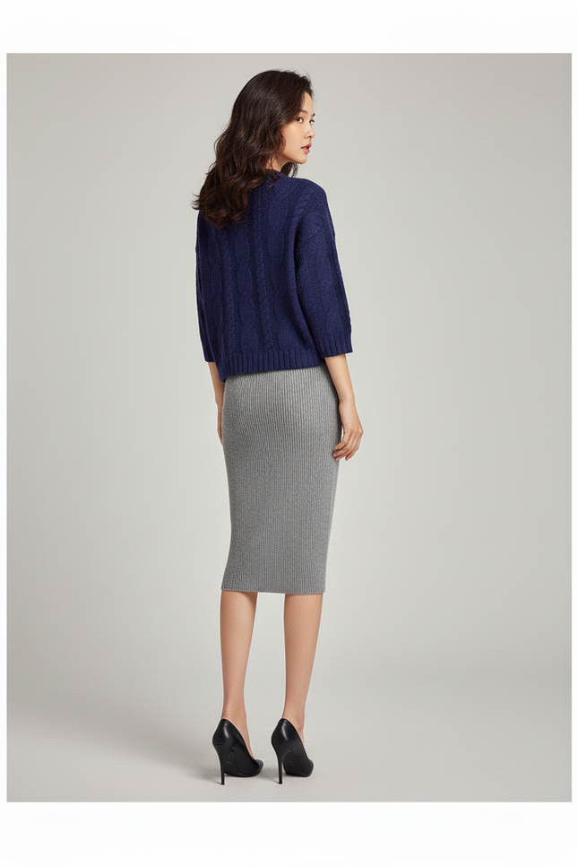 Jupe Crayon Gris Maille Chic