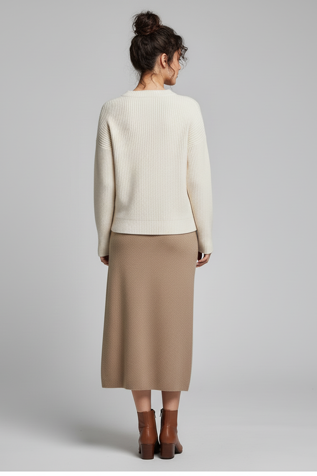 Jupe Crayon Laine Beige Chic