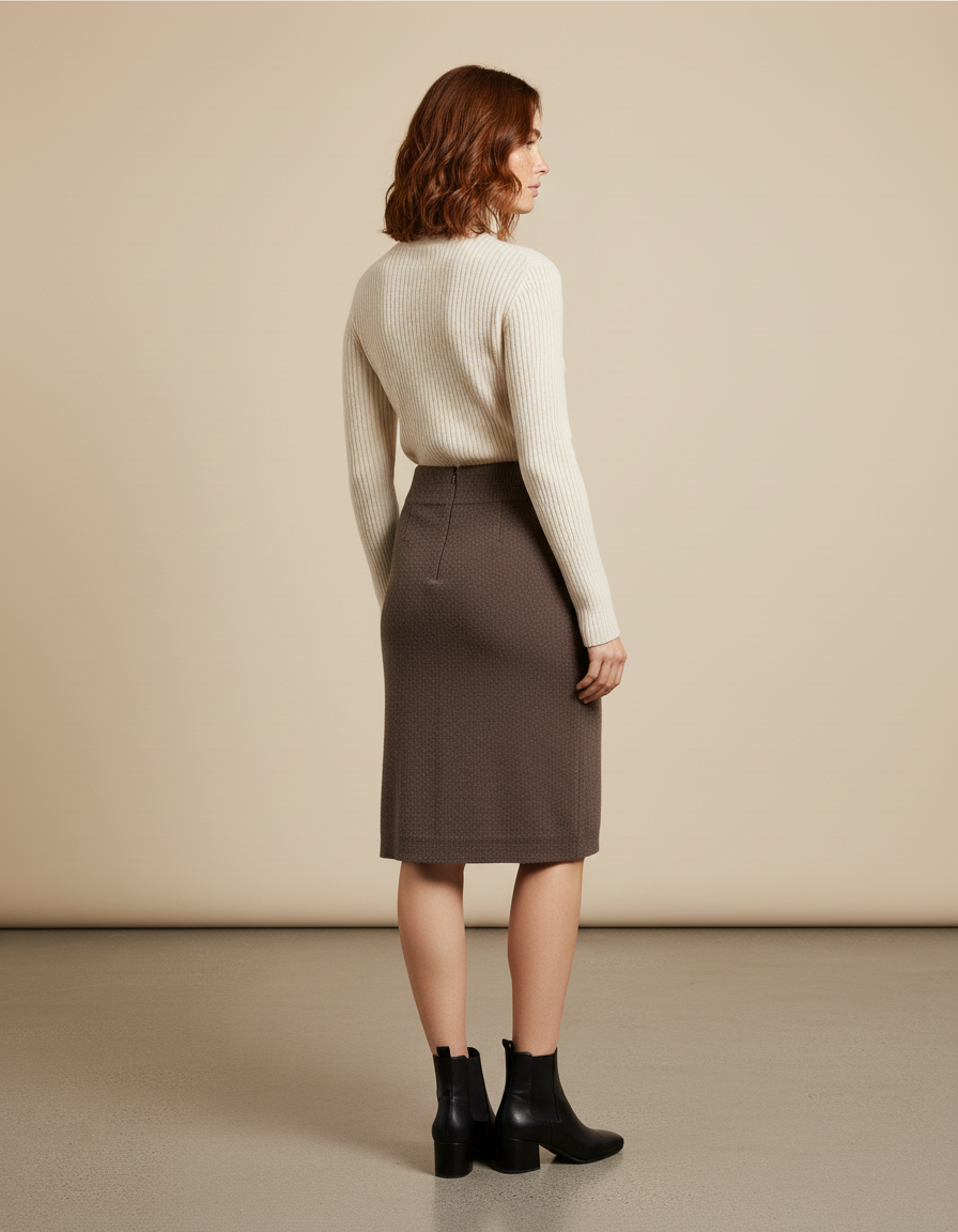 Jupe Crayon Marron Tricotée Chic