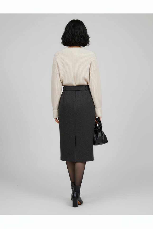 Jupe Crayon Laine Fendue Chic