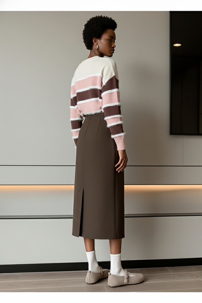 Jupe Crayon Taille Haute Marron Élégante