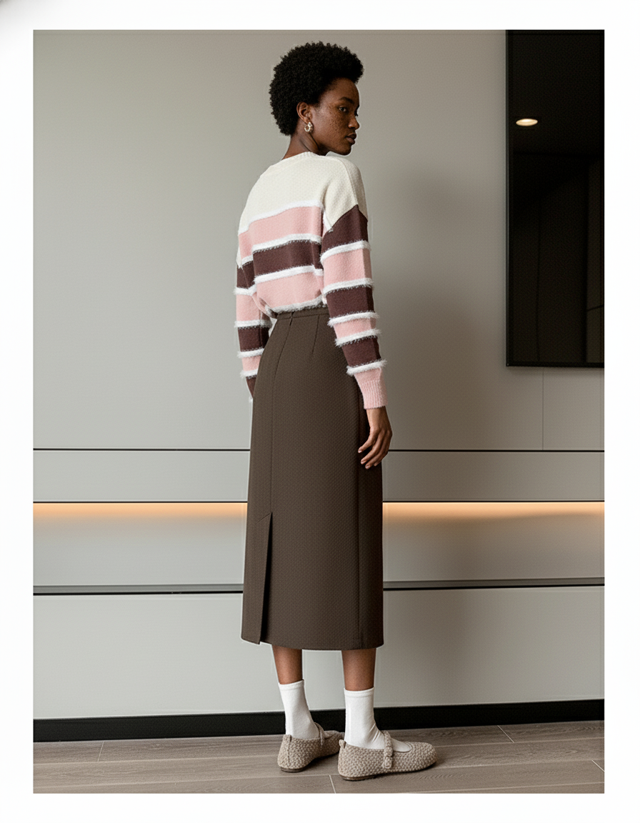 Jupe Crayon Taille Haute Marron Élégante