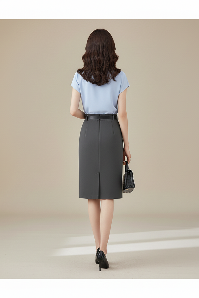 Jupe Crayon Gris Fente Élégante