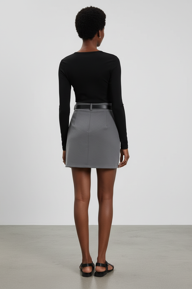 Jupe Crayon Grise Taille Haute Chic