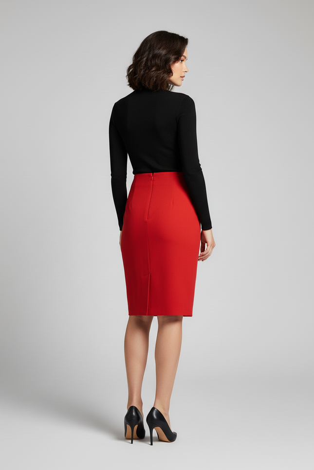 Jupe Crayon Rouge Fente Élégante