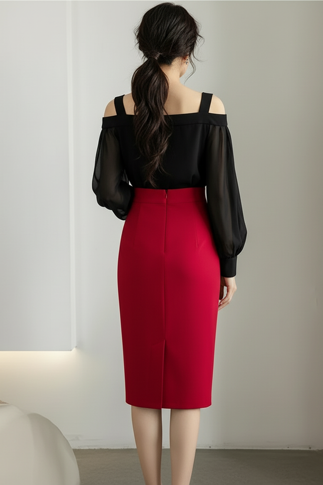 Jupe Crayon Rouge Stretch Élégante