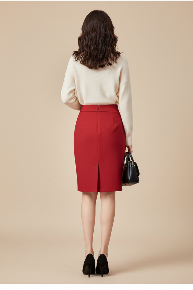 Jupe Crayon Rouge Slim Élégante