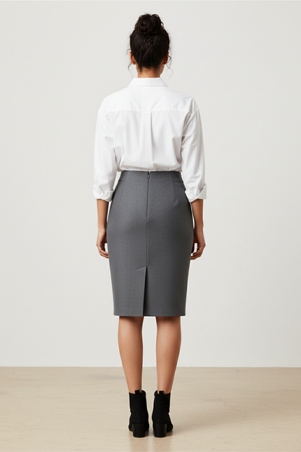 Jupe Crayon Gris Fente Avant Élégante