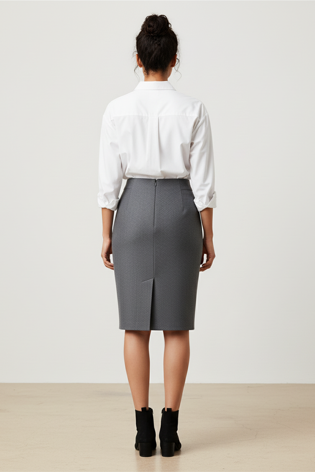 Jupe Crayon Gris Fente Avant Élégante