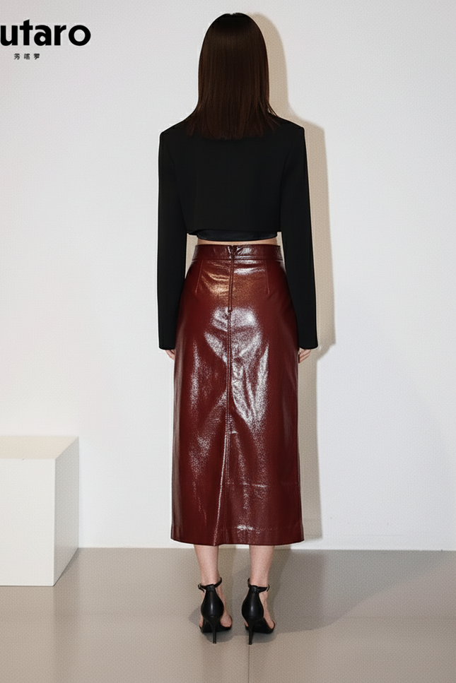 Jupe Crayon Cuir Bordeaux