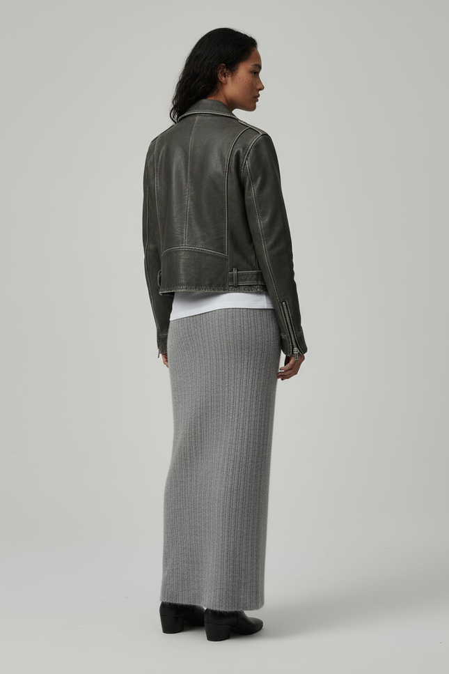 Jupe Crayon Grise Côtelée Élégante