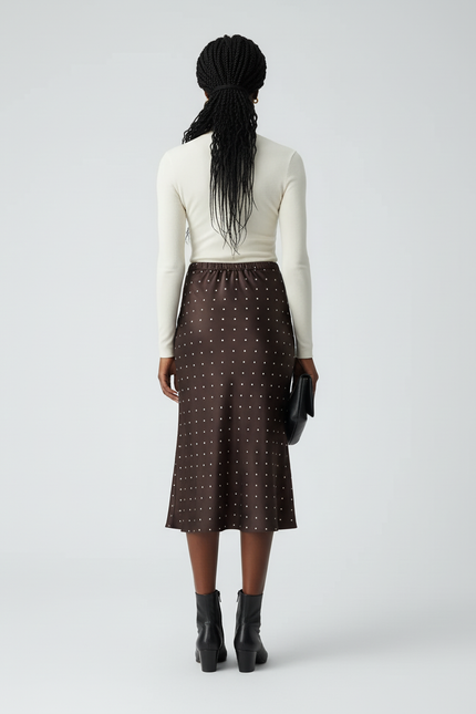 Jupe Crayon Satin Pois Élégante