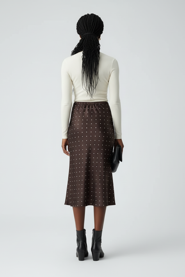 Jupe Crayon Satin Pois Élégante