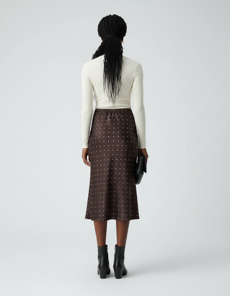 Jupe Crayon Satin Pois Élégante