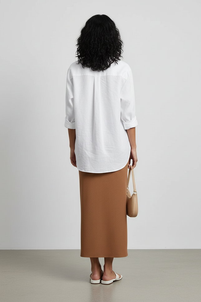 Jupe Crayon Côtelée Camel Chic