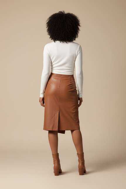 Jupe Crayon Simili Cuir Camel