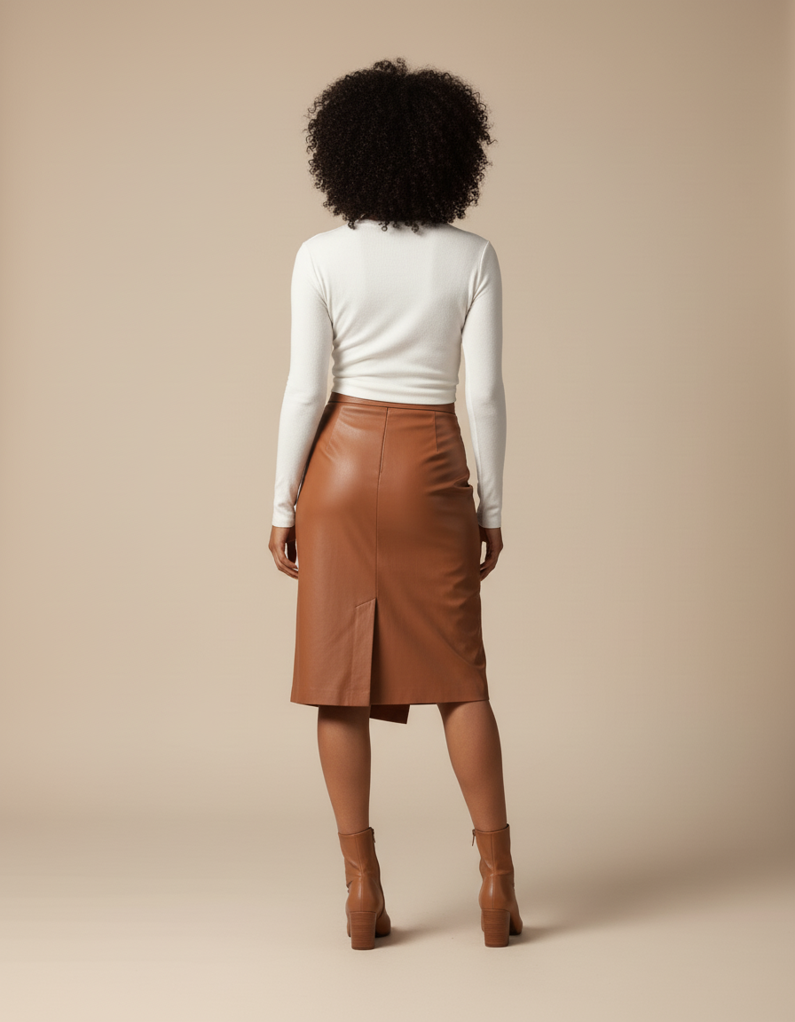 Jupe Crayon Simili Cuir Camel