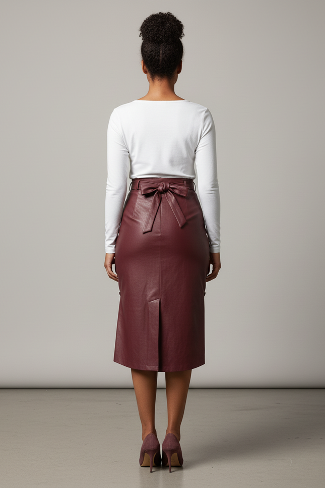 Jupe Crayon En Cuir Rouge