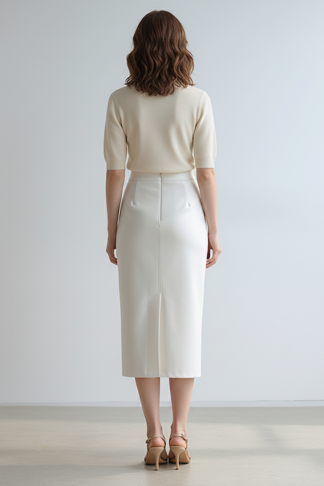 Jupe Crayon Écru Similicuir Chic