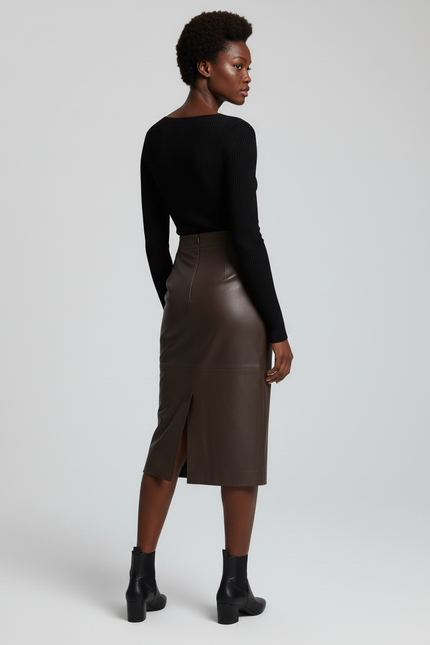 Jupe Crayon Marron Similicuir Chic