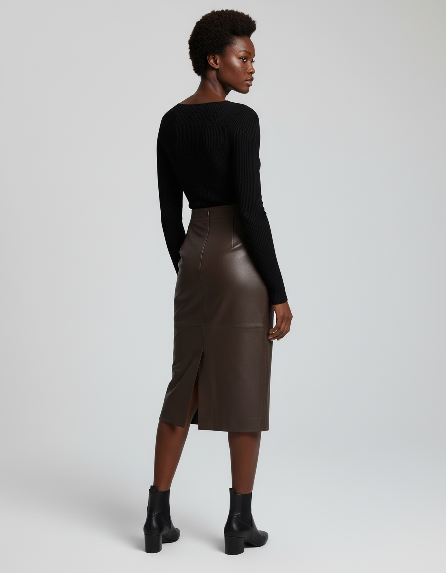 Jupe Crayon Marron Similicuir Chic