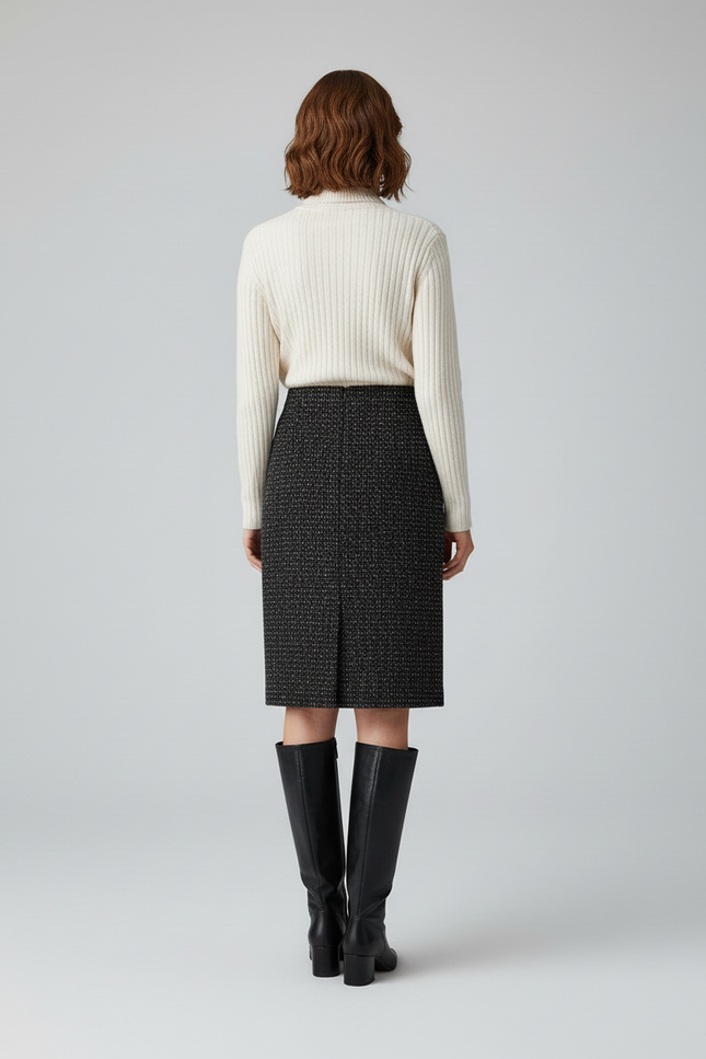 Jupe Crayon Tweed Boutons Chic