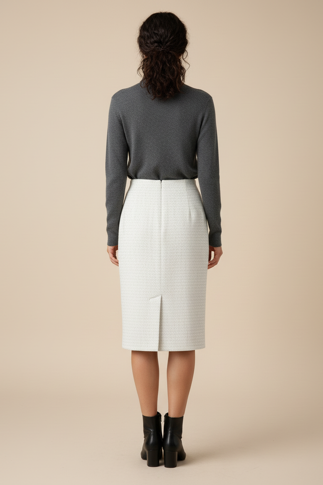 Jupe Crayon Tweed Boutons Élégante