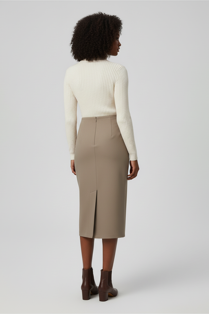 Jupe Crayon Marron Taille Haute Élégante