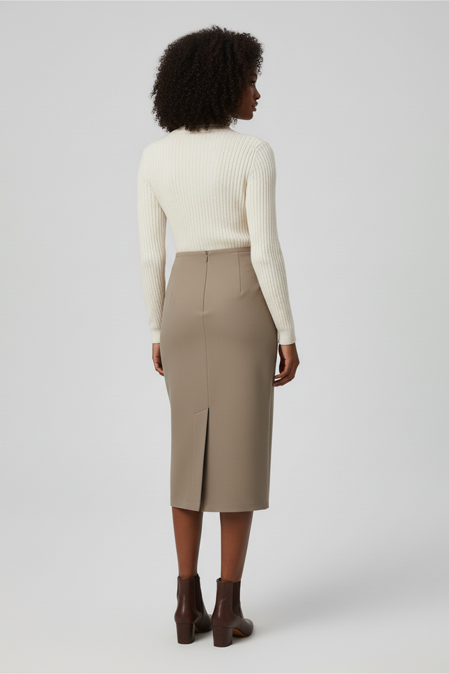 Jupe Crayon Marron Taille Haute Élégante