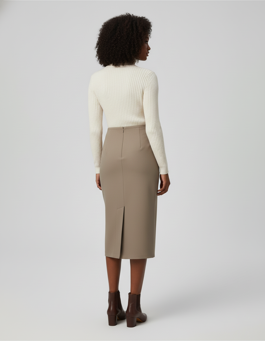 Jupe Crayon Marron Taille Haute Élégante