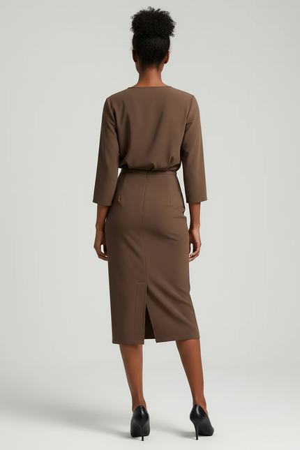 Jupe Crayon Taille Haute Marron Élégante