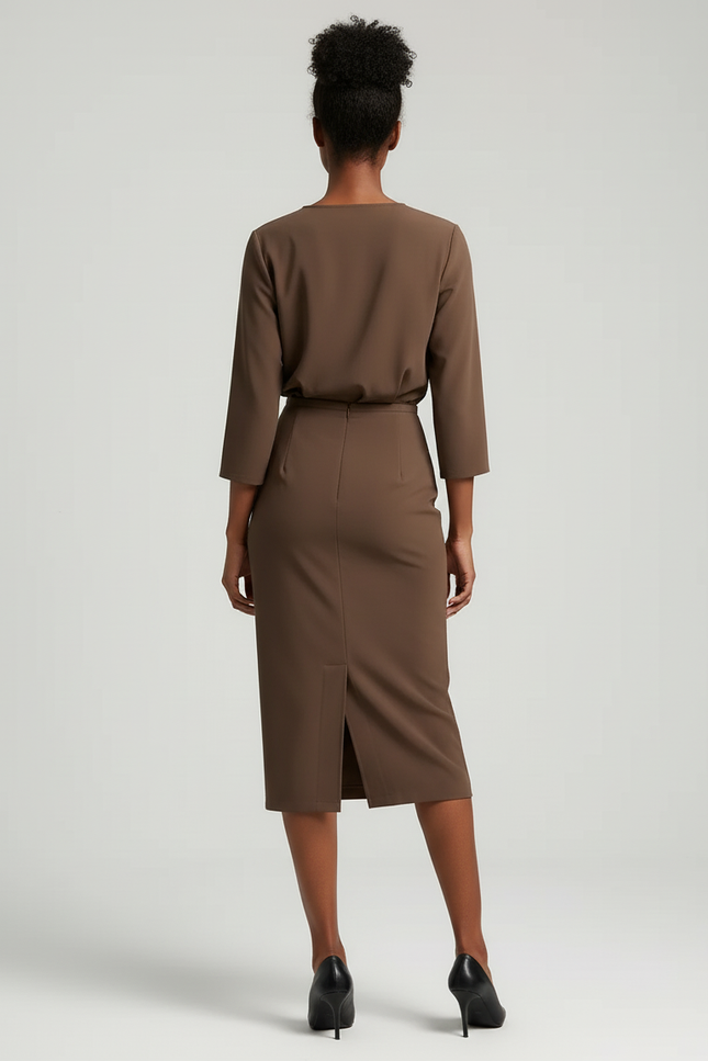 Jupe Crayon Taille Haute Marron Élégante