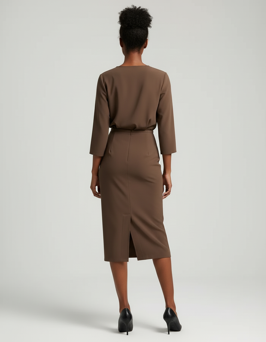 Jupe Crayon Taille Haute Marron Élégante