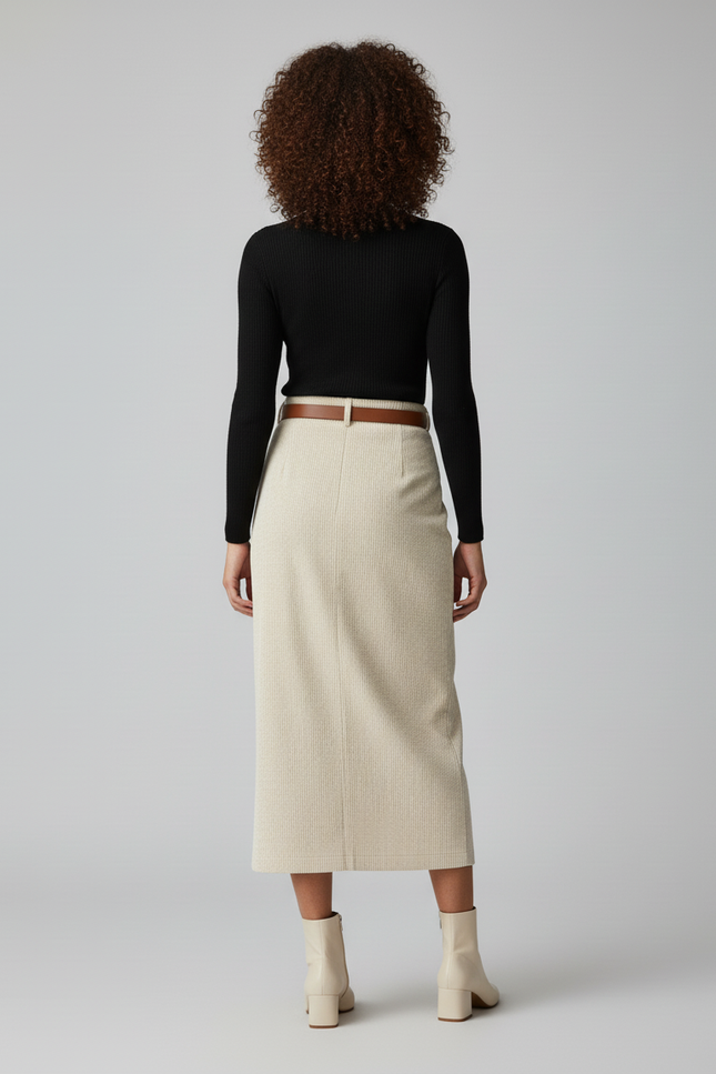 Jupe Crayon Côtelée Fente Chic