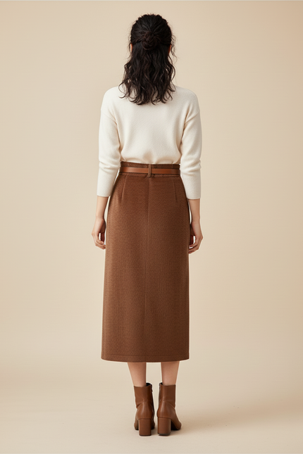 Jupe Crayon Côtelée Fendue Chic