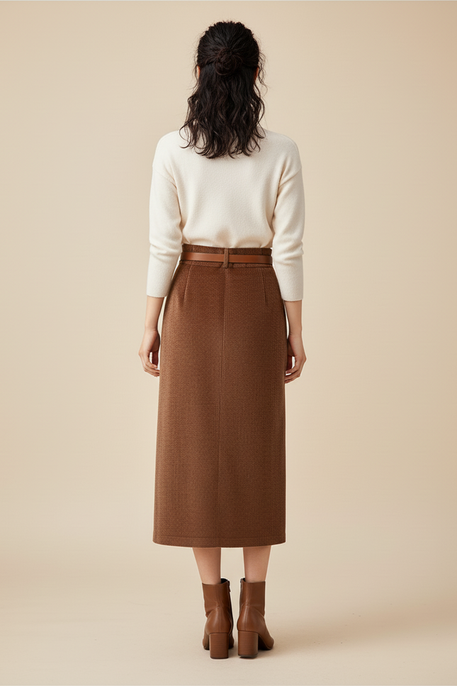 Jupe Crayon Côtelée Fendue Chic