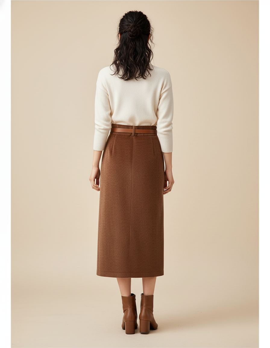 Jupe Crayon Côtelée Fendue Chic