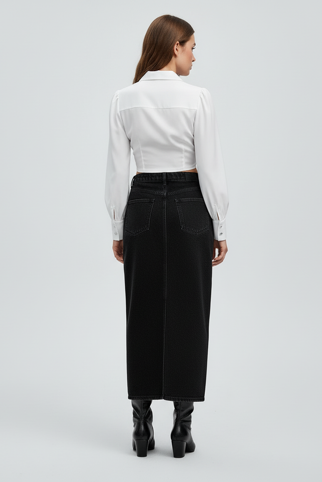 Jupe Crayon Noire Boutonnée Chic