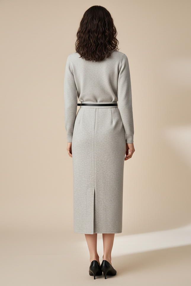 Jupe Crayon Maille Grise Élégante